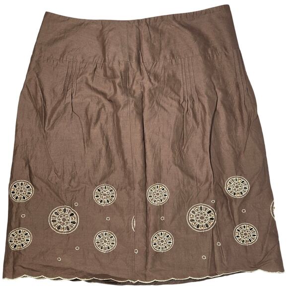 Ann Taylor Loft Cotton‎ Metallic Skirt Brown Embroidered Beaded Scalloped Hem 8 - Picture 1 of 10